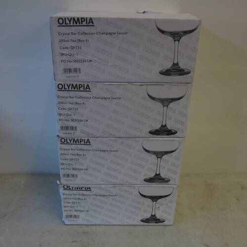 4 x Boxes of 6 Olympia Crystal Bar Collection Champagne Saucers