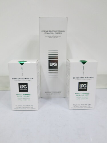 3 x LPG Beauty Products to Include: 1 x Glowing Resurfacing Body Cream, 150ml & 2 x Sliming Concentrate, 56 Capsules.