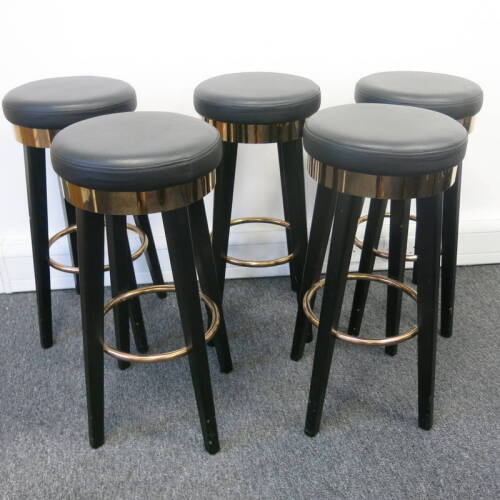 5 x Cult Furniture Fusion, Wooden Bar Stools with Black Faux Leather Seat & Copper Metal Ring Detail. Size H78cm