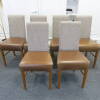 6 x Fabric High Back Wooden Dining Chair with Brown Faux Leather Seat. Size H100cm x D50cm x W45cm