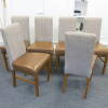 6 x Fabric High Back Wooden Dining Chair with Brown Faux Leather Seat. Size H100cm x D50cm x W45cm - 2