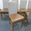 6 x Fabric High Back Wooden Dining Chair with Brown Faux Leather Seat. Size H100cm x D50cm x W45cm - 3