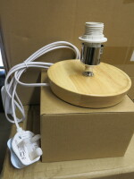 40 x Boxed/New 'The Coppa' Round Wooden Bedside Lamp (No Shade). Size W14cm.