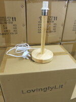 66 x Boxed/New 'Wooden Petiole' Round Wooden Bedside Lamp. Size H30 x W14cm.