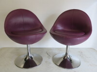 2 x Johanson Design Egg Chairs in Purple Leather on Chrome Swivel Base.