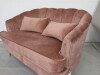Pink 2 Seater Shell Back Sofa on Gold Coloured Legs with 2 Cushions. - 5