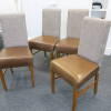 4 x Fabric High Back Wooden Dining Chair with Brown Faux Leather Seat. Size H100cm x D50cm x W45cm - 2