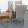 4 x Fabric High Back Wooden Dining Chair with Brown Faux Leather Seat. Size H100cm x D50cm x W45cm - 5