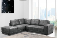Toronto Large Grey Bonded Leather Left Hand Corner Sofa with Footstall. Size H84 x L265 x W230 x D82cm. Boxed/New, RRP £1420.00