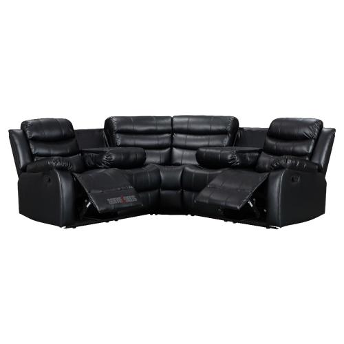 Roma 'Chicago' Black Premium Aire Leather Recliner Corner Sofa with Armrests & Cup Holders. Size H100 x L200 x W200 x D90cm. New/Ex Display, RRP £1399.00