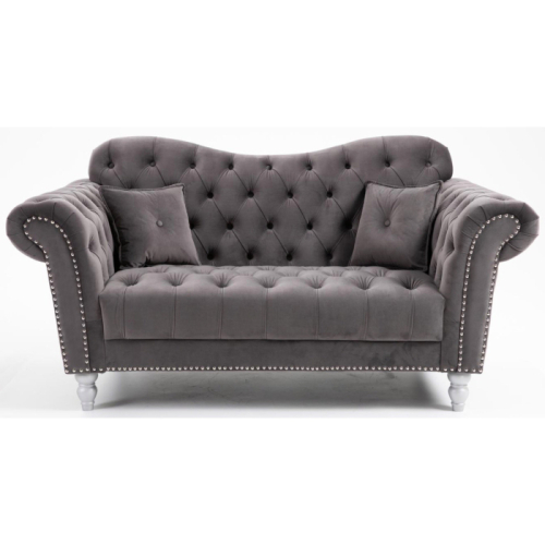 Dior 'Elegance' 2 Seater Button Back Sofa, Upholstered in Grey Velvet Fabric with Stud Detail & Soft Fibre Filled Back Cushions. Size H90 x W170 x D90cm. Boxed/New, RRP &pound;1050.00