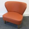 Captains Chairs Upholstered in Tan Faux Leather with Wooden Legs. Size H80cm x D70cm x W70cm