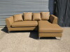 Abreo L Shape Sofa Set in Camel Leatherette on Chrome Legs and Comes with 4 Cushions. Size H70 x L230 x W160 x D82cm. Boxed/New.