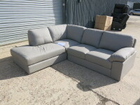 Fitch Left Hand Corner Sofa in Light Grey Leatherette. Size H82 x L220 x W190 x D86cm. New/Ex Display.