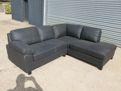 Fitch Right Hand Corner Sofa in Dark Grey Leatherette. Size H82 x L220 x W190 x D86cm. New/Ex Display.&nbsp;NOTE: scuf to side (as viewed/pictured).&nbsp;