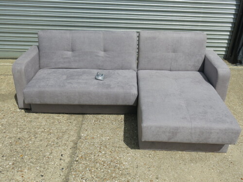 Kair L-Shape Sofabed Upholstered in Grey Fabric with Double Under-Seat Storage. Size H78 x W230 & 170 x D82cm. Boxed/New, RRP &pound;579.00