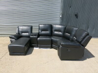 Sienna Black Premium Aire Leather Corner Sofa with Chaise Lounge & Cup Holders. Ex Display.