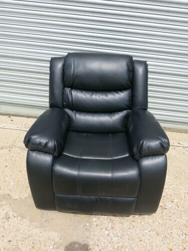 Roma 'Chicago' Black Premium Aire Leather 1 Seater Recliner Chair. Size H96 x W102 x D84cm. Boxed/New, RRP &pound;520.00