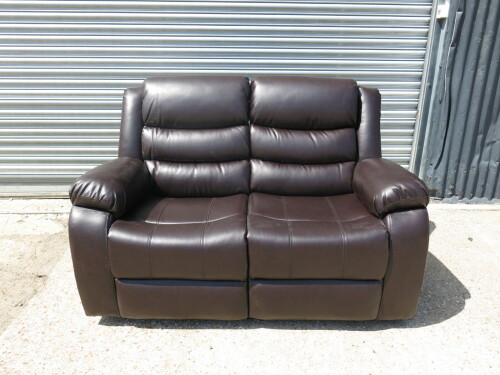 Roma 'Chicago' Brown Premium Aire Leather 2 Seater Recliner Sofa. Size H96 x W149 x D84cm. New/Ex Display, RRP &pound;699.00