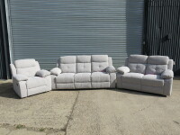 Set of 3 Caro 'Dakota' Silver Fabric Reclining Sofas to Include: 3 Seater, Size H96 x W205 x D85cm, 2 Seater, Size H96 x W150 x D85cm & Single Seater, Size H96 x W95 x D85cm. Boxed/New, RRP &pound;2324.00