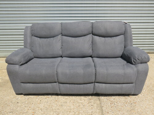 Grey Fabric 3 Seater Reclining Sofa, Size H96 x W205 x D85cm. Ex Display/New.