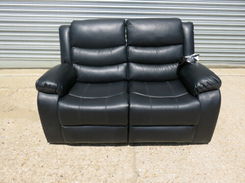Chicago Black Premium Aire Leather 2 Seater Twin Power Recliner Sofa. Size H96 x W145 x D84cm. New/Ex Display, RRP &pound;699.00