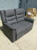 Parma Loveseat Grey Fabric 2 Seater Recliner Sofa. Size H96 x W135 x D80cm. Ex Display. Note: small tear to fabric on cushion back. - 2