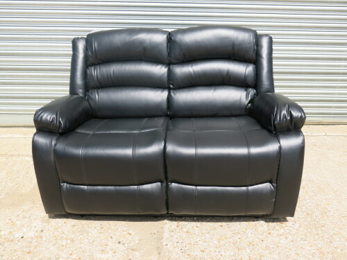 Black Premium Aire Leather 2 Seater Recliner Sofa. Size H100 x W145 x D94cm. Ex Display.
