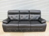 Black Premium Aire Leather 3 Seater Recliner Sofa with White Stitching Effect. H100 x W205 x D82cm. Ex Display.
