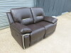 Brown Premium Aire Leather 2 Seater Recliner Sofa. Size H100 x W160 x D84cm. Ex Display. NOTE: only 1 recliner working & brackets to seat base need attention to enable sofa to fix together. - 2