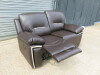 Brown Premium Aire Leather 2 Seater Recliner Sofa. Size H100 x W160 x D84cm. Ex Display. NOTE: only 1 recliner working & brackets to seat base need attention to enable sofa to fix together. - 3