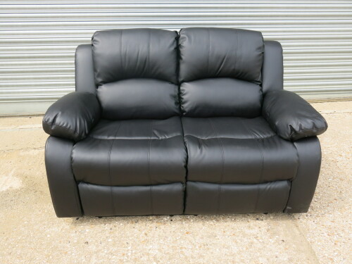 Black Premium Aire Leather Reclining 2 Seater Sofa, Size H96 x W150 x D85cm. Boxed/New, RRP &pound;699.00