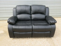 Black Premium Aire Leather Reclining 2 Seater Sofa, Size H96 x W150 x D85cm. Boxed/New, RRP &pound;699.00