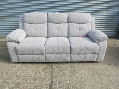 Caro 'Dakota' Light Grey Fabric Reclining 3 Seater Sofa, Size H96 x W205 x D85cm, Size H96 x W150 x D85cm. Boxed/New, RRP &pound;1050.00