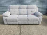 Caro 'Dakota' Light Grey Fabric Reclining 3 Seater Sofa, Size H96 x W205 x D85cm, Size H96 x W150 x D85cm. Boxed/New, RRP &pound;1050.00