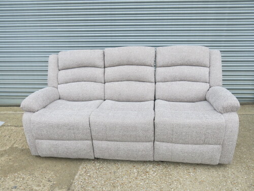Grey/Beige Fabric 3 Seater Reclining Sofa, Size H96 x W205 x D85cm. Ex Display/New.