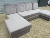 Grey Fabric U Shape Sofa Bed with Quilted Detail & Button Back. 2 Side Ottoman Sections, Centre Sofa Bed Section with Bag of Feet & Fixings. Size H85 x W290 x D170cm. NOTE: missing side arm sections. - 3