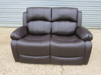 Woodstock Brown Premium Aire Leather 2 Seater Static Sofa, Size H96 x W149 x D84cm. New/Ex Display.