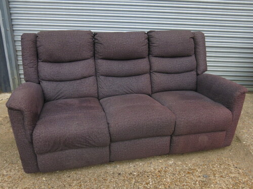 Parma Grey/Black Fabric 3 Seater Reclining Sofa, Size H96 x W205 x D85cm. Ex Display. NOTE: sofa requires stitching (As Viewed/Pictured).