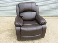 Woodstock Brown Premium Aire Leather Single Seater Recliner, Size H98 x W100 x D87cm. Boxed/New, RRP &pound;599.00