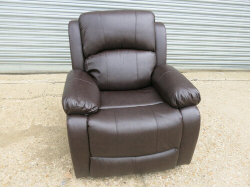 Woodstock Brown Premium Aire Leather Single Seater Recliner, Size H98 x W100 x D87cm. Boxed/New, RRP &pound;599.00