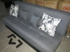 Grey Fabric Folding Futon/Sofabed with Storage Under & 4 x Cushions. Size H40 x W190 x D110cm. NOTE: missing ends & 1 x foot. - 2