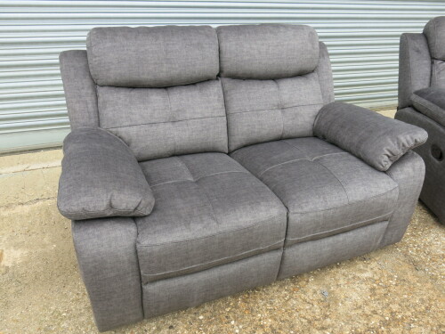 Caro 'Dakota' Charcoal Fabric Reclining 2 Seater Sofa, Size H96 x W150 x D85cm. Boxed/New. RRP &pound;699.00