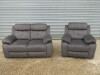 Set of 2 Caro 'Dakota' Charcoal Fabric Reclining Sofas to Include: 2 Seater, Size H96 x W150 x D85cm & Single Seater, Size H96 x W95 x D85cm. Boxed/New, RRP &pound;1220.00