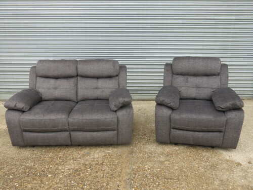 Set of 2 Caro 'Dakota' Charcoal Fabric Reclining Sofas to Include: 2 Seater, Size H96 x W150 x D85cm & Single Seater, Size H96 x W95 x D85cm. Boxed/New, RRP &pound;1220.00
