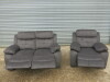 Set of 2 Caro 'Dakota' Charcoal Fabric Reclining Sofas to Include: 2 Seater, Size H96 x W150 x D85cm & Single Seater, Size H96 x W95 x D85cm. Boxed/New, RRP &pound;1220.00 - 4