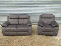 Set of 2 Caro 'Dakota' Charcoal Fabric Reclining Sofas to Include: 2 Seater, Size H96 x W150 x D85cm & Single Seater, Size H96 x W95 x D85cm. Boxed/New, RRP &pound;1220.00