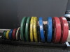 Set of Technogym Urethane Disc Weights with Toast Rack to Include: 2 x 25/20/15/10/5/2.5/2/1.5/1/0.5kg.