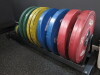 Set of Technogym Urethane Disc Weights with Toast Rack to Include: 2 x 25/20/15/10/5/2.5/2/1.5/1/0.5kg. - 2