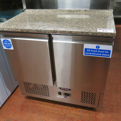 Blizzard Double Door Refrigerated Preparation Topper Unit, with Granite Top, Model BCC2PREPGRANITE-ECO, S/N1102. Missing Serving Pots. Size 90 x 70 x 92cm